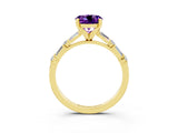 Yellow gold Round Cut Amethyst Solitaire with Side Baguettes and Channel Set Band_3