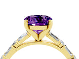 Yellow gold Round Cut Amethyst Solitaire with Side Baguettes and Channel Set Band_4