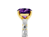 Yellow gold Round Cut Amethyst Solitaire with Side Baguettes and Channel Set Band_5