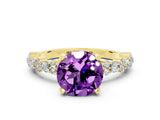 Yellow gold Round Cut Amethyst Solitaire with Side Stones, Pave Band, Four-Prong Setting_36