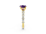 Yellow gold Round Cut Amethyst Solitaire with Side Stones, Pave Band, Four-Prong Setting_38