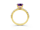 Yellow gold Round Cut Amethyst Solitaire with Side Stones, Pave Band, Four-Prong Setting_39