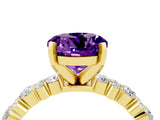Yellow gold Round Cut Amethyst Solitaire with Side Stones, Pave Band, Four-Prong Setting_40