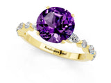 Yellow gold Round Cut Amethyst Solitaire with Side Stones on a Pavé Band and Four-Prong Setting_1