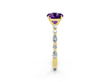Yellow gold Round Cut Amethyst Solitaire with Side Stones on a Pavé Band and Four-Prong Setting_2