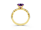 Yellow gold Round Cut Amethyst Solitaire with Side Stones on a Pavé Band and Four-Prong Setting_3
