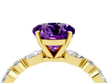 Yellow gold Round Cut Amethyst Solitaire with Side Stones on a Pavé Band and Four-Prong Setting_4