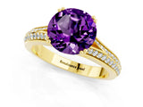 Yellow gold Round Cut Amethyst Split Shank Engagement Ring with Pavé Band_1