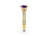 Yellow gold Round Cut Amethyst Split Shank Engagement Ring with Pavé Band_2