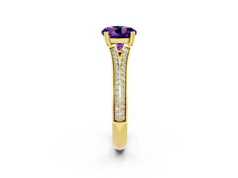 Yellow gold Round Cut Amethyst Split Shank Engagement Ring with Pavé Band_2