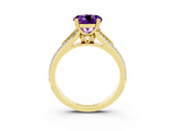 Yellow gold Round Cut Amethyst Split Shank Engagement Ring with Pavé Band_3