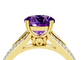 Yellow gold Round Cut Amethyst Split Shank Engagement Ring with Pavé Band_4