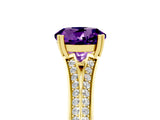 Yellow gold Round Cut Amethyst Split Shank Engagement Ring with Pavé Band_5