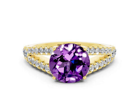 Yellow gold Round Cut Amethyst Split Shank Pavé Engagement Ring with Four-Prong Setting_12