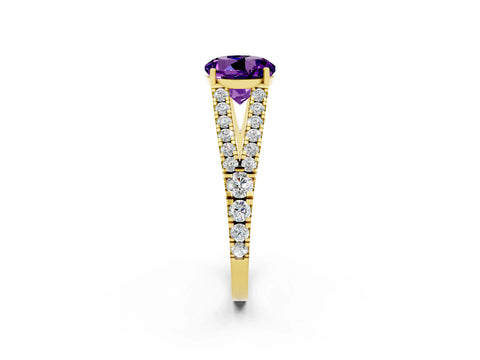 Yellow gold Round Cut Amethyst Split Shank Pavé Engagement Ring with Four-Prong Setting_14