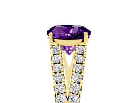 Yellow gold Round Cut Amethyst Split Shank Pavé Engagement Ring with Four-Prong Setting_17