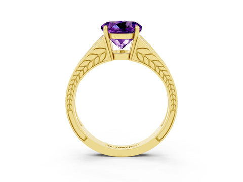 Yellow gold Round Cut Amethyst Split Shank Ring with Pavé Band and Four-Prong Setting_3