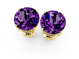 10K Yellow Gold 3.00 Carat Round Amethyst Stud Earrings