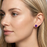 10K Yellow Gold 3.00 Carat Round Amethyst Stud Earrings