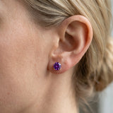 10K Yellow Gold 3.00 Carat Round Amethyst Stud Earrings
