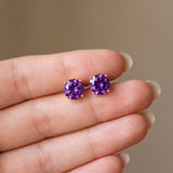 10K Yellow Gold 3.00 Carat Round Amethyst Stud Earrings