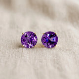 Yellow gold Round Cut Amethyst Stud Earrings_27
