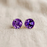 10K Yellow Gold 3.00 Carat Round Amethyst Stud Earrings
