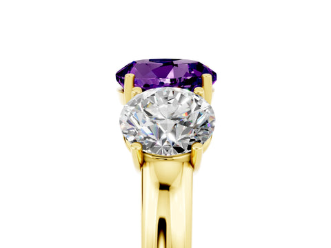 Yellow gold Round Cut Amethyst Three-Stone Ring with Four-Prong Setting and Classic Band_5