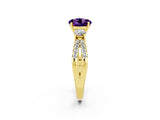Yellow gold Round Cut Amethyst Three-Stone Ring with Pavé Split Shank and Four-Prong Setting_2
