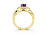 Yellow gold Round Cut Amethyst Three-Stone Ring with Pavé Split Shank and Four-Prong Setting_3