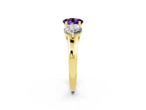 Yellow gold Round Cut Amethyst Three-Stone Ring with Prong Setting and Classic Band_2