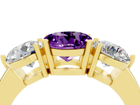 Yellow gold Round Cut Amethyst Three-Stone Ring with Prong Setting and Classic Band_4