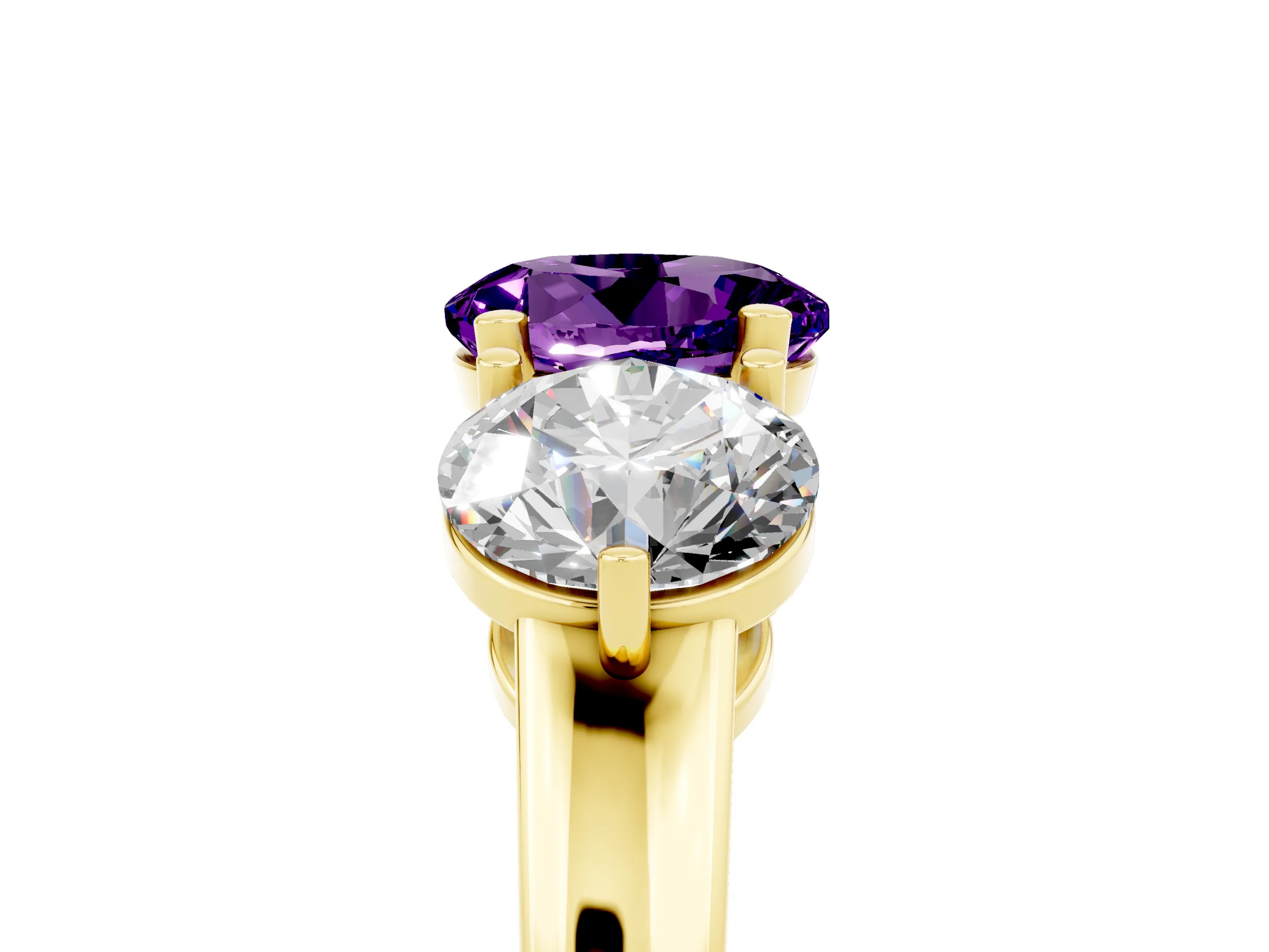 Yellow gold Round Cut Amethyst Three-Stone Ring with Prong Setting and Classic Band_5