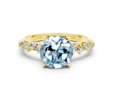 Yellow gold Round Cut Aquamarine Cluster Side Stone Solitaire Ring with Prong Setting_24