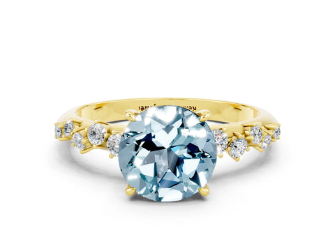 Yellow gold Round Cut Aquamarine Cluster Side Stone Solitaire Ring with Prong Setting_24
