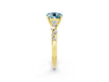 Yellow gold Round Cut Aquamarine Cluster Side Stone Solitaire Ring with Prong Setting_26