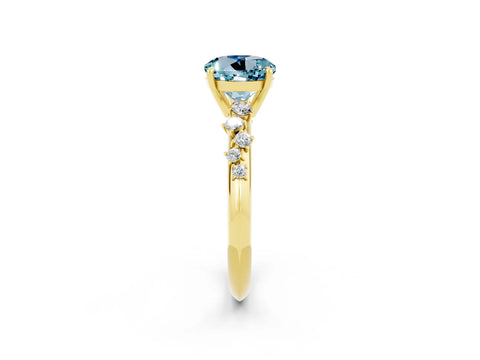 Yellow gold Round Cut Aquamarine Cluster Side Stone Solitaire Ring with Prong Setting_26