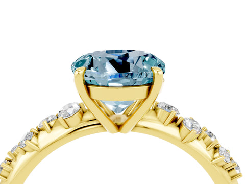 Yellow gold Round Cut Aquamarine Cluster Side Stone Solitaire Ring with Prong Setting_28