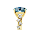 Yellow gold Round Cut Aquamarine Cluster Side Stone Solitaire Ring with Prong Setting_29