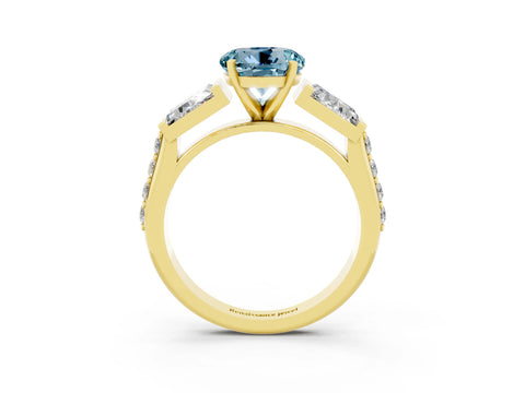 Yellow gold Round Cut Aquamarine Engagement Ring with Baguette Side Stones and Channel Set Band_3