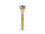 Yellow gold Round Cut Aquamarine Engagement Ring with Milgrain Channel Set Band and Prong Setting_2