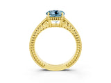 Yellow gold Round Cut Aquamarine Engagement Ring with Milgrain Channel Set Band and Prong Setting_3