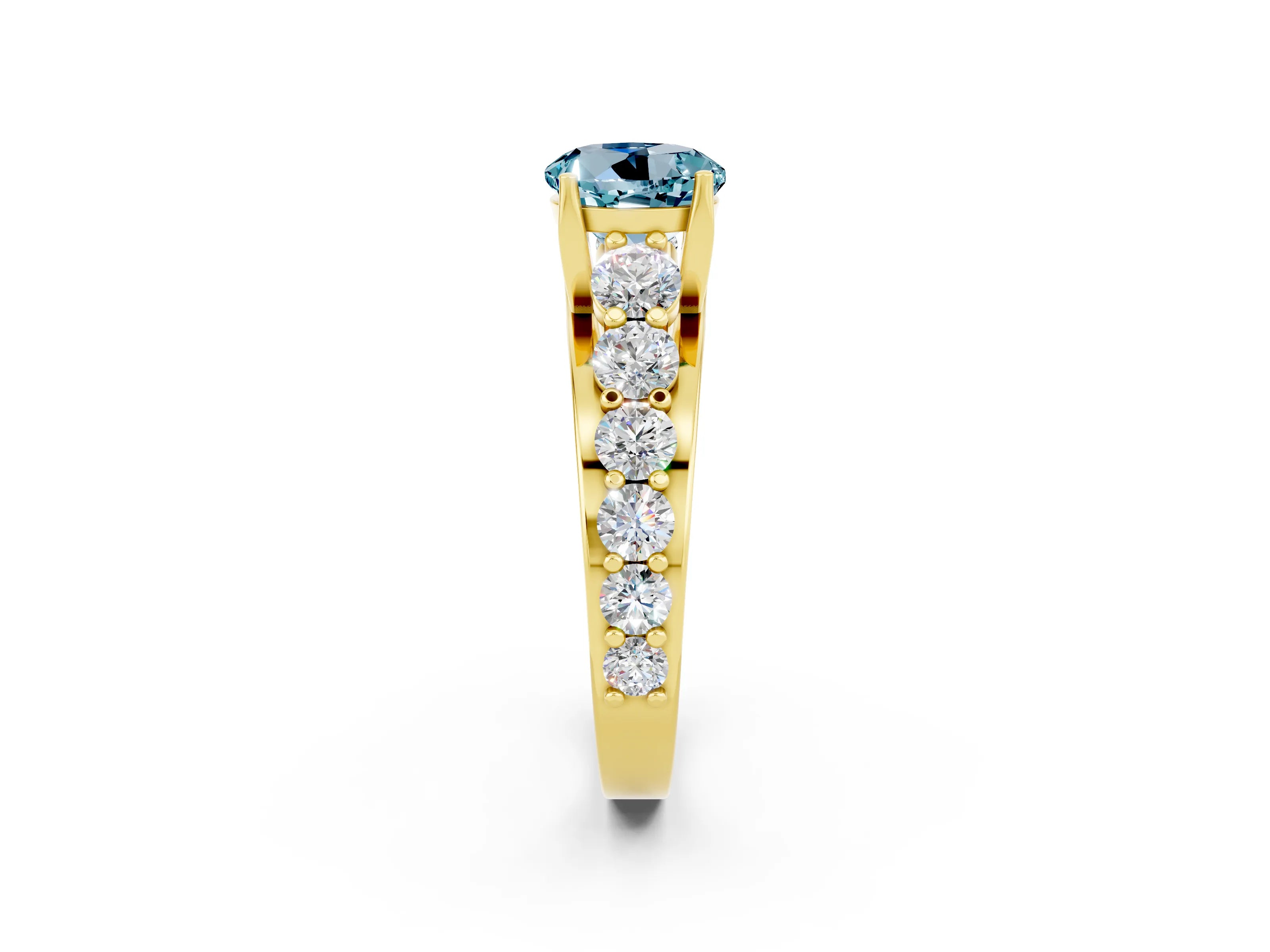 Yellow gold Round Cut Aquamarine Engagement Ring with Pavé Band and Four-Prong Setting_2