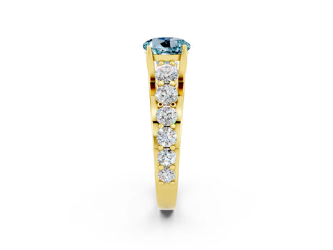 Yellow gold Round Cut Aquamarine Engagement Ring with Pavé Band and Four-Prong Setting_2