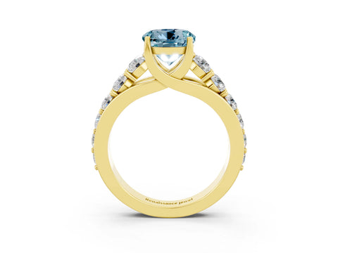 Yellow gold Round Cut Aquamarine Engagement Ring with Pavé Band and Four-Prong Setting_3