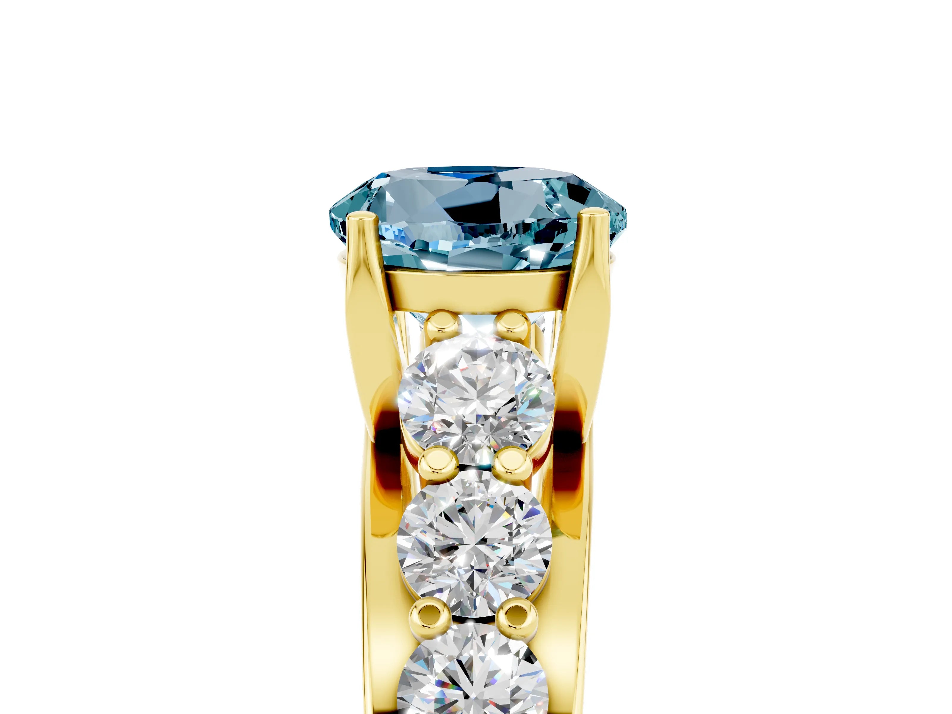 Yellow gold Round Cut Aquamarine Engagement Ring with Pavé Band and Four-Prong Setting_5