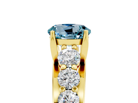 Yellow gold Round Cut Aquamarine Engagement Ring with Pavé Band and Four-Prong Setting_5
