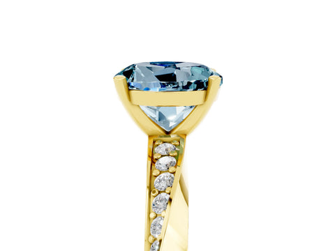 Yellow gold Round Cut Aquamarine Engagement Ring with Side Stone Accents and Four-Prong Setting_32