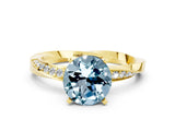Yellow gold Round Cut Aquamarine Engagement Ring with Side Stone Accents and Four-Prong Setting_72