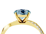 Yellow gold Round Cut Aquamarine Engagement Ring with Side Stone Accents and Four-Prong Setting_76